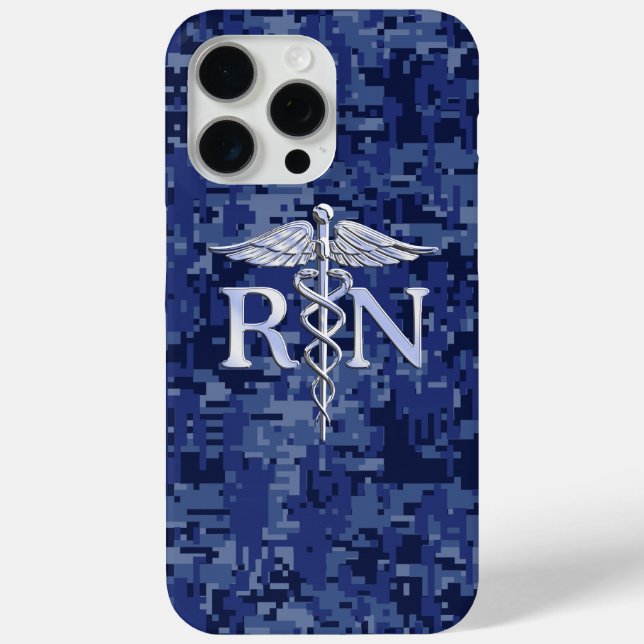Funda De Case-Mate Para iPhone Enfermera inscrita RN Caduceus en Navy Camo (Reverso )