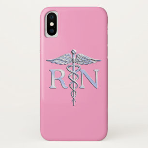 Funda Para iPhone X Enfermera inscrita RN Caduceus en rosa rosa rosa
