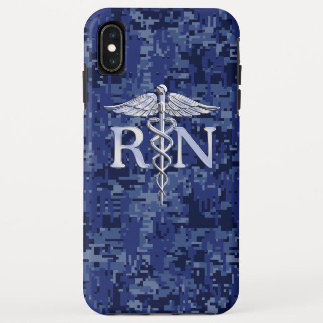 Funda De Case-Mate Para iPhone Enfermera inscrita RN Silber Caduceus Camo Azul de (Reverso)