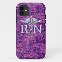 Enfermera inscrita RN Silver Caduceus Fuchsia Camo