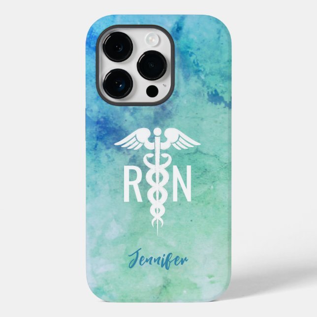 Funda De Case-Mate Para iPhone Enfermera personalizada RN Aqua Blue Marble (Reverso )