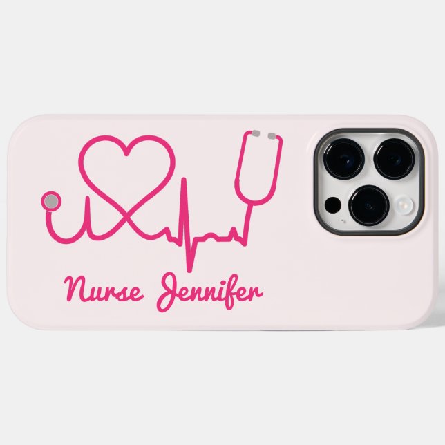 Funda De Case-Mate Para iPhone Enfermera Personalizado rosa Stethoscope Línea de  (Reverso  (Horizontal))