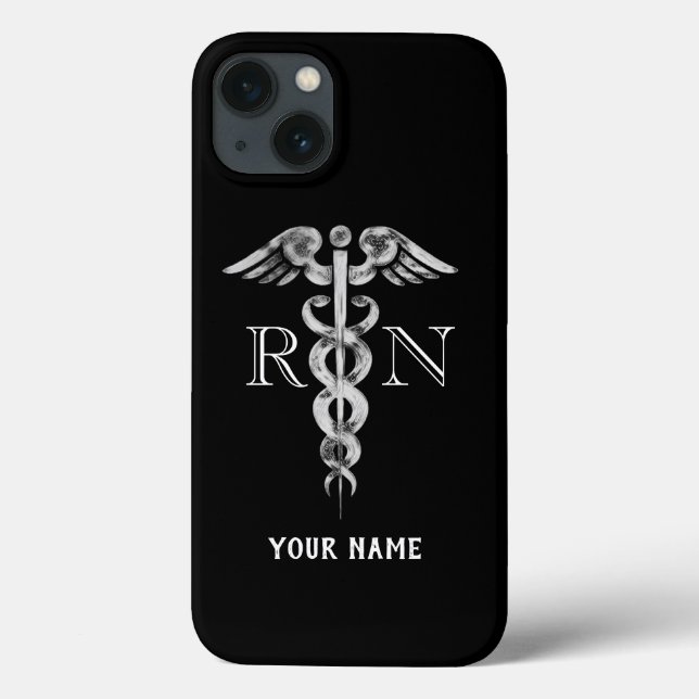 Funda De Case-Mate Para iPhone Enfermera RN Black Elegent Medical Personalizada (Reverso)