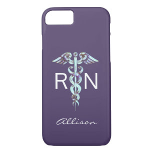 Funda Para iPhone 8/7 Enfermera RN Caduceus Purple Blue personalizada
