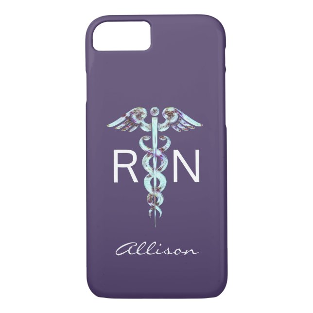 Funda De Case-Mate Para iPhone Enfermera RN Caduceus Purple Blue personalizada (Reverso)