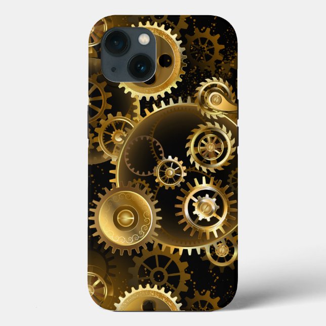 Funda De Case-Mate Para iPhone Engranajes de latón Steampunk sin costuras (Reverso )