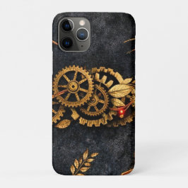 Funda Para iPhone 11 Pro Engranajes Dorados Vintage y Neon Rojo Cyberpunk M