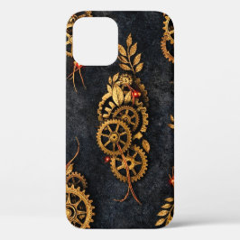 Funda Para iPhone 12 Engranajes Dorados Vintage y Neon Rojo Cyberpunk M