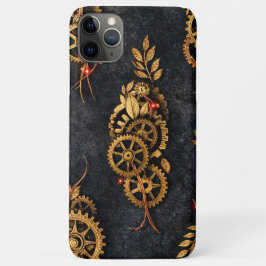 Funda Para iPhone 11 Pro Max Engranajes Dorados Vintage y Neon Rojo Cyberpunk M