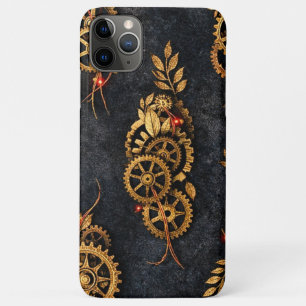 Funda Para iPhone 11 Pro Max Engranajes Dorados Vintage y Neon Rojo Cyberpunk M