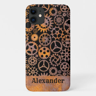 Funda Para iPhone 11 Engranajes Oxidados Steampunk Nombre Personalizado