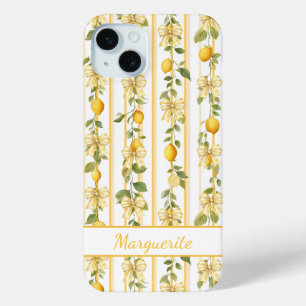 Funda Para iPhone 15 Mini Enredaderas De Limón Con Lazos Coquetos Monogramad
