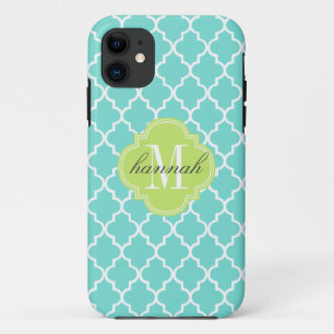 Funda Para iPhone 11 Enrejado marroquí de las tejas de la aguamarina
