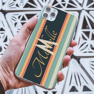 Funda Para iPhone 11 Pro Max Envase de estampado de color vintage Stripe monogr