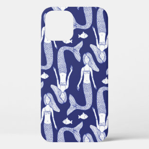 Funda Para iPhone 12 Esbozar la sirena y el patrón de peces en estilo v
