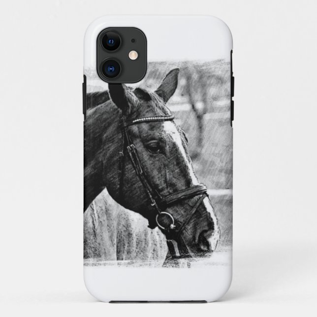 Funda De Case-Mate Para iPhone Esbozo de caballos blancos negros (Reverso)