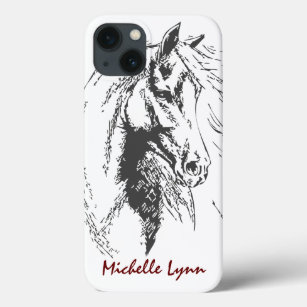 Funda Para iPhone 13 Esbozo de caballos personalizado