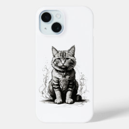 Funda Para iPhone 15 Esbozo de lápiz de gato corto