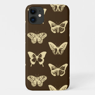 Funda Para iPhone 11 Esbozo de mariposa, beige en marrón chocolate