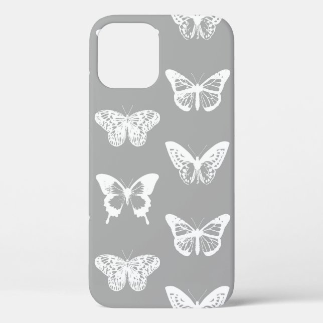 Funda De Case-Mate Para iPhone Esbozo de mariposa, gris plateado y blanco (Reverso )