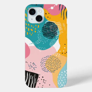 Funda Para iPhone 15 Mini Esbozos y garabatos sobre formas coloridas