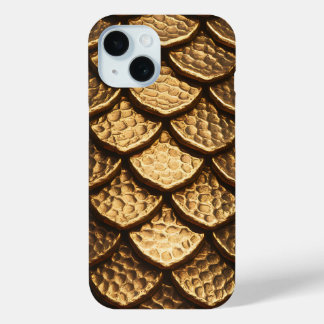 Funda Para iPhone 15 Escalas de Dragón Metálico Dorado