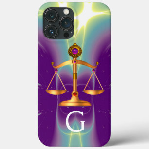 FUNDA PARA iPhone 13 PRO MAX ESCALAS DE ORO DE LA LEY CON PIEDRAS DE GIMNASIO M