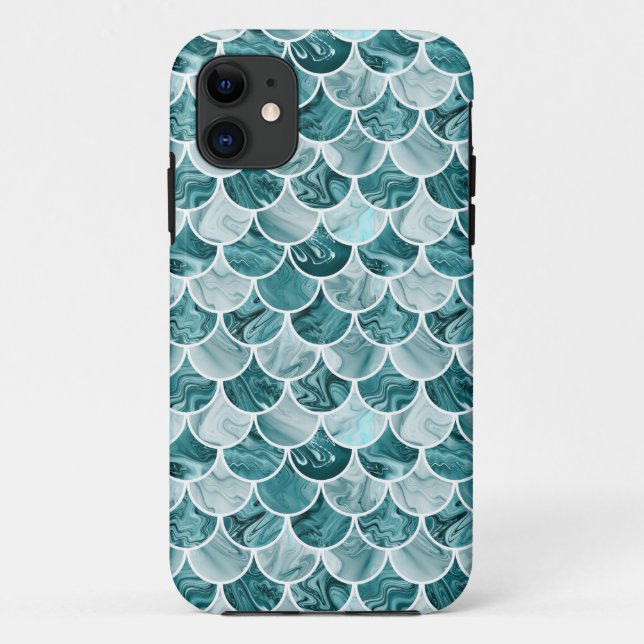 Funda De Case-Mate Para iPhone Escalas de sirena verde azuladas (Reverso)