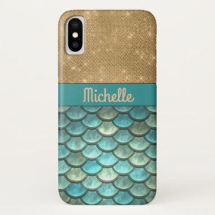 Funda Para iPhone X Escalas verde azuladas de sirenas turquesas   Nomb