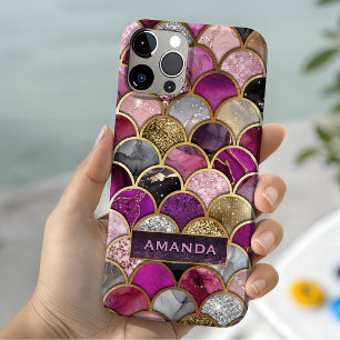 Funda Para iPhone 15 Escamas de sirena doradas rosa caliente lindas fem