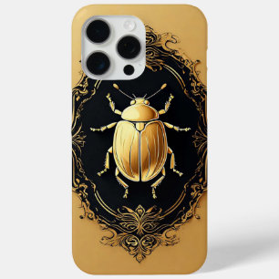 Funda Para iPhone 15 Pro Max Escarabajo Dorado Ornamentado sobre Fondo Decorati