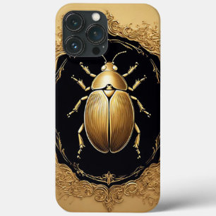 Funda Para iPhone 13 Pro Max Escarabajo Dorado Ornamentado sobre Fondo Decorati