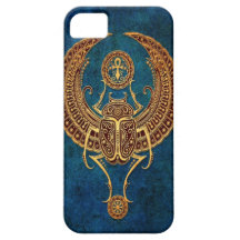 Escarabajo egipcio con alas con Ankh - azul del