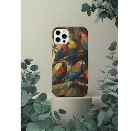 Funda Para iPhone 11 Pro Escena botánica vintage loros coloridos en un árbo