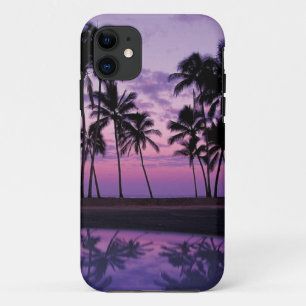 Funda Para iPhone 11 Escena colorida de palmeras en la puesta del sol