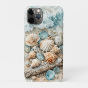 Funda Para iPhone 11 Pro Escena de conchas de mar costeras en acuarela y ma