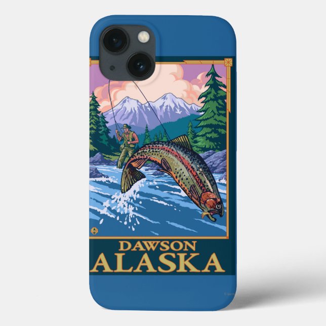 Funda De Case-Mate Para iPhone Escena de la pesca con mosca - Dawson, Alaska (Reverso)