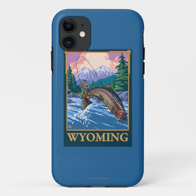Funda De Case-Mate Para iPhone Escena de la pesca con mosca - Wyoming (Reverso)