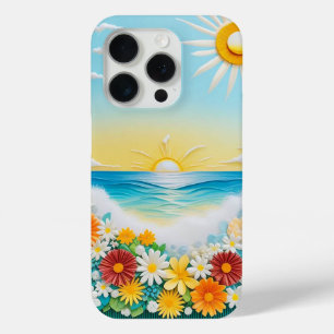 Funda Para iPhone 15 Pro Escena de manualidad en papel de olas del océano,
