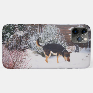 Funda Para iPhone 11 Pro Max Escena de nieve de invierno con perro negro y more