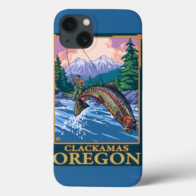 Funda De Case-Mate Para iPhone Escena de pesca de mosca - Clackamas, Oregón (Reverso)