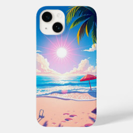 Funda Para iPhone 14 De Case-Mate Escena de playa con móvil de Sol y Nubes