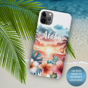 Funda Para iPhone 11 Pro Max Escena de playa de puesta de sol floral hawaiana t
