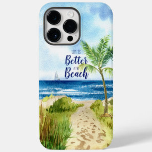 Funda Para iPhone 14 Pro Max De Case-Mate Escena de playa en acuarela La vida es mejor en la