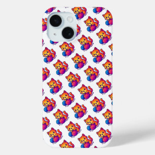 Funda Para iPhone 15 Escena de punto de gato kawaii con sobredimensiona