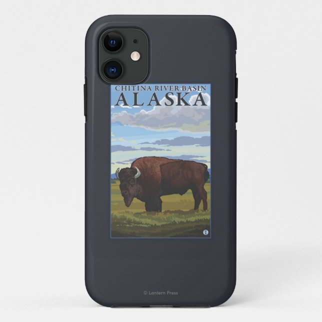 Funda De Case-Mate Para iPhone Escena del bisonte - cuenca de río de Chitina, (Reverso)