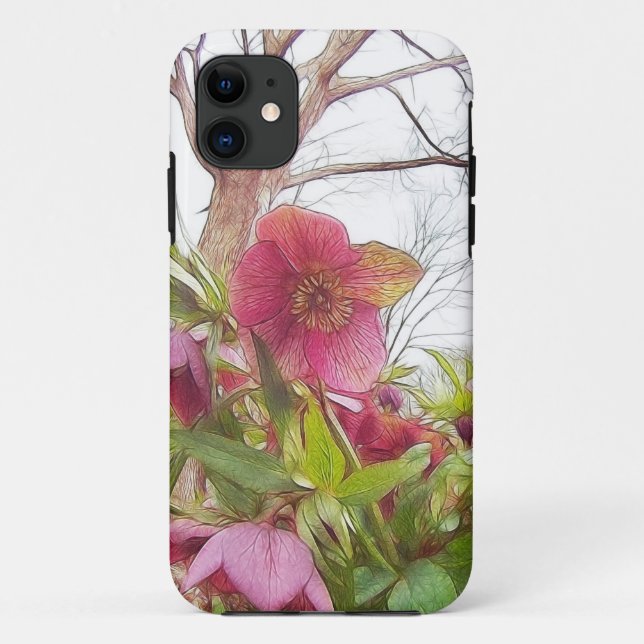 Funda De Case-Mate Para iPhone Escena del jardín - Hellebores y roble viejo (Reverso)