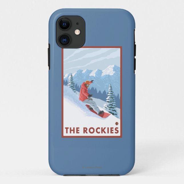 Funda De Case-Mate Para iPhone Escena del Snowboarder - los Rockies (Reverso)