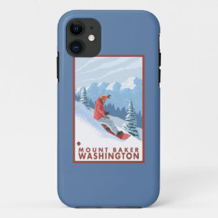 Funda Para iPhone 11 Escena del Snowboarder - panadero del soporte,