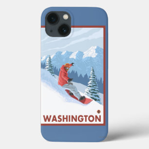 Funda Para iPhone 13 Escena del Snowboarder - Washington